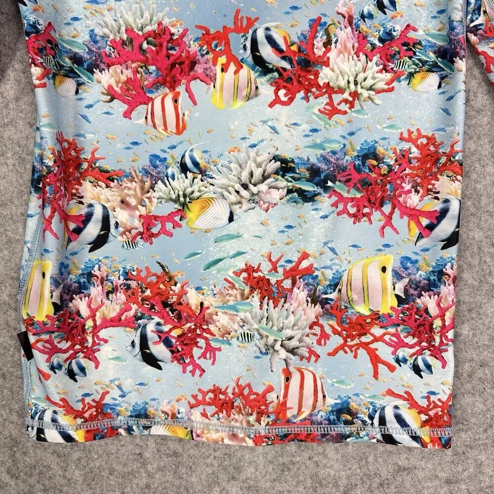 Molo Neptune LS Rash Guard Swim Shirt Youth 146 152 Blue Coral Fish UPF 40+